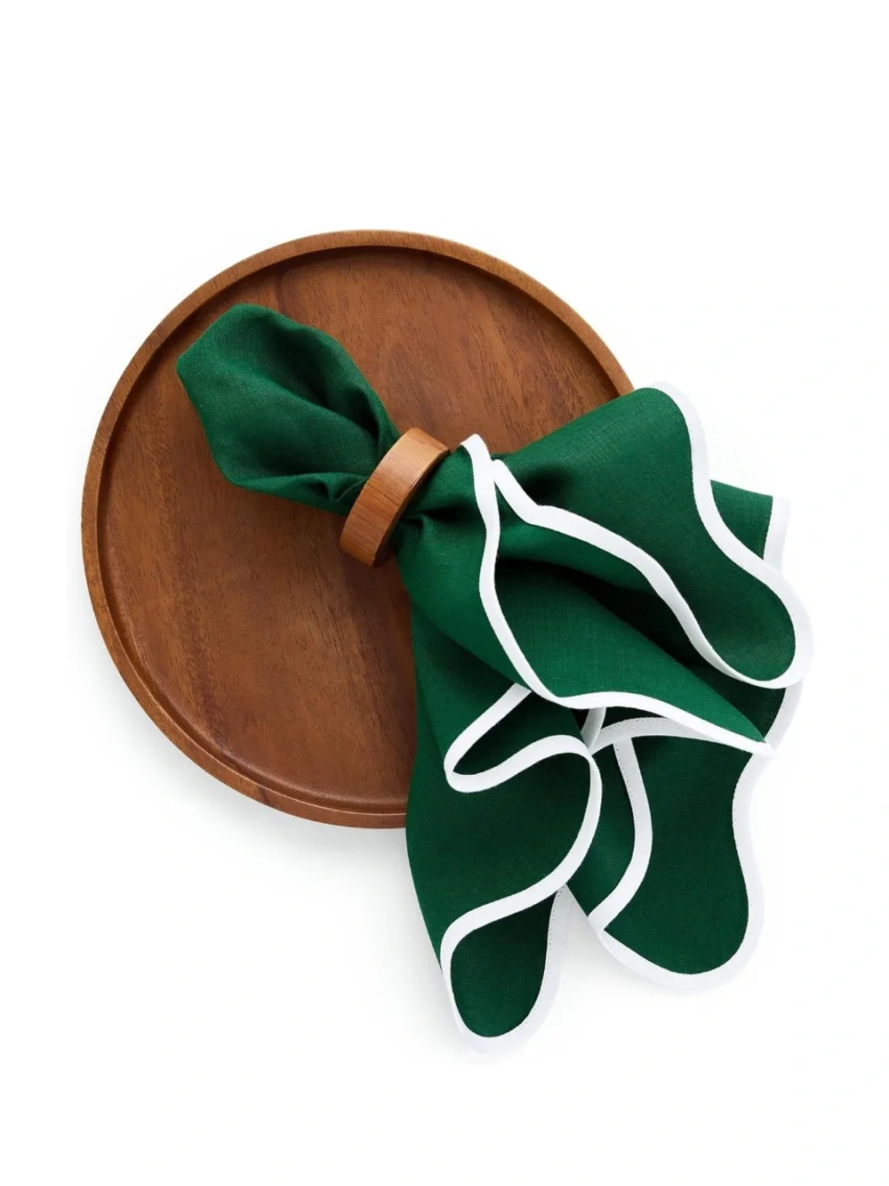 100% Pure Linen Cloth Dinner Napkins SCALLOPED EDGE 20x20” (4-count) GREEN WHITE